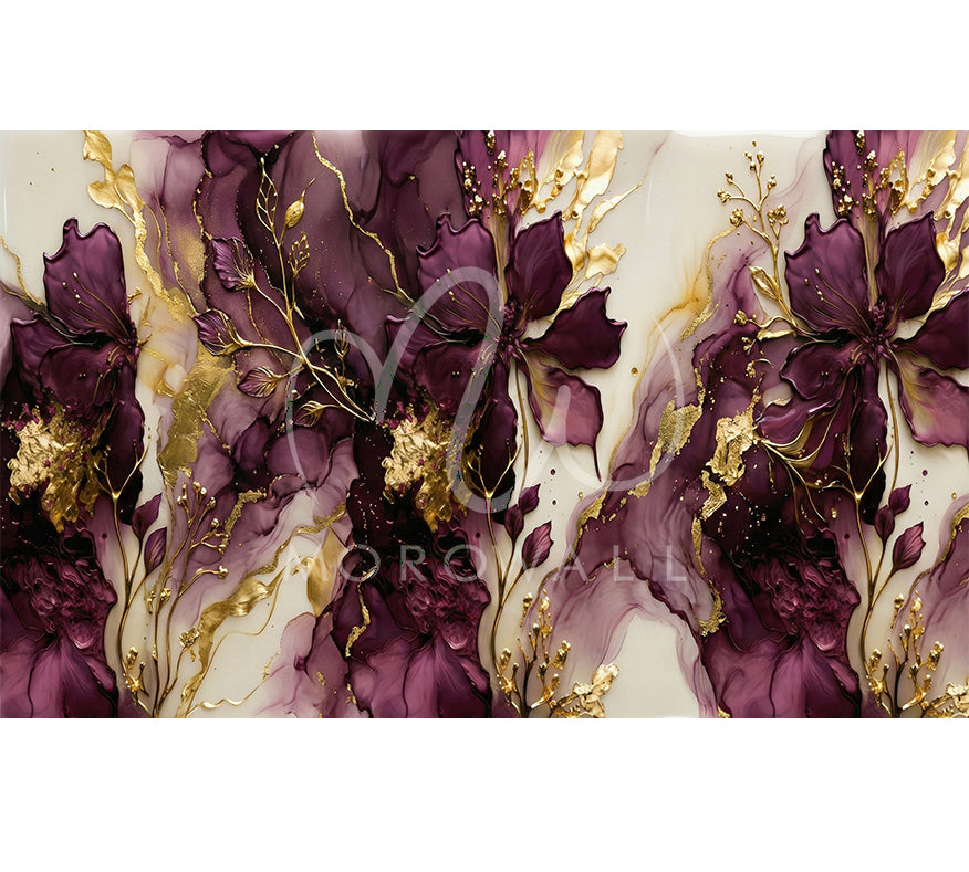Papier Peint Magenta Flowers and Gold