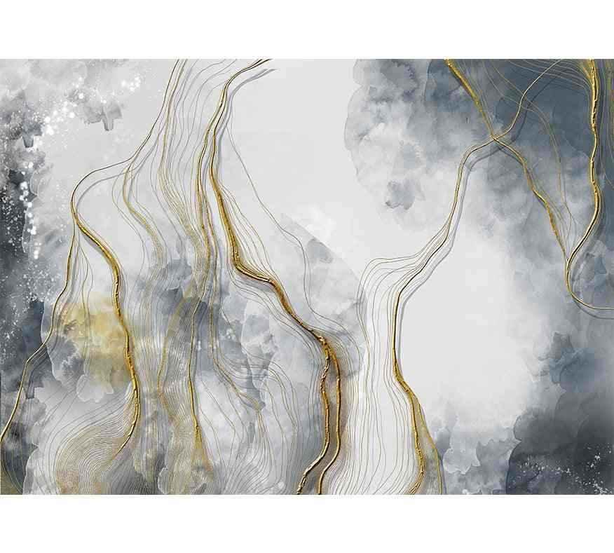 Papier peint marbre gris et or, motif abstrait moderne, idéal pour salon ou chambre
