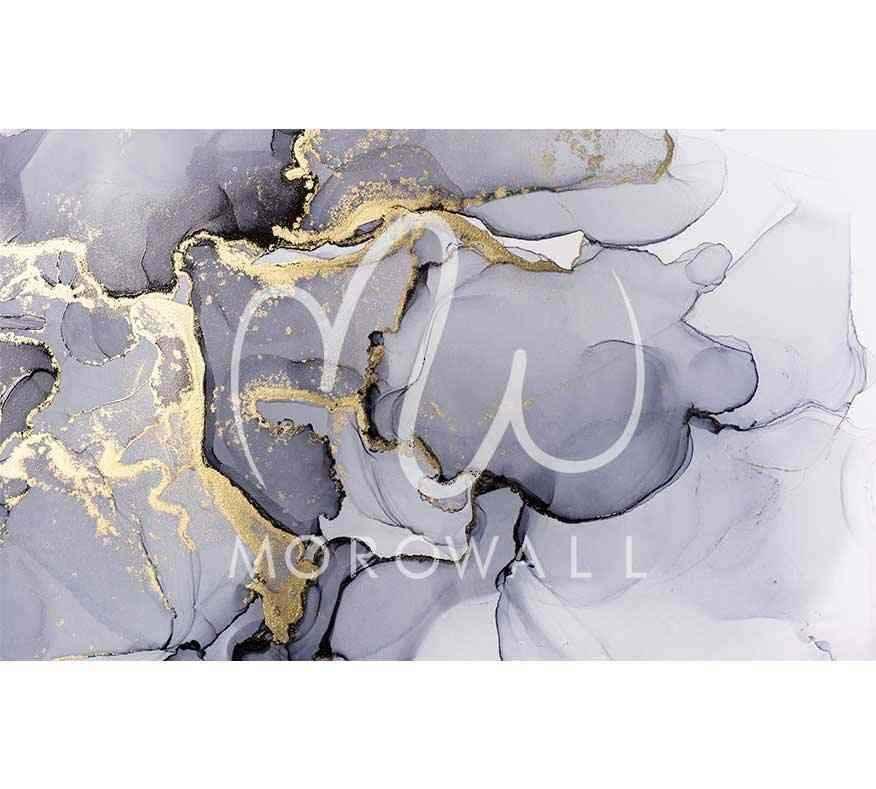 Papier peint effet marbre gris et or abstrait, design mural élégant pour décoration intérieure.