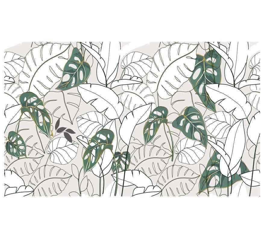 Papier peint botanique blanc motif feuilles tropicales vertes décor mural moderne