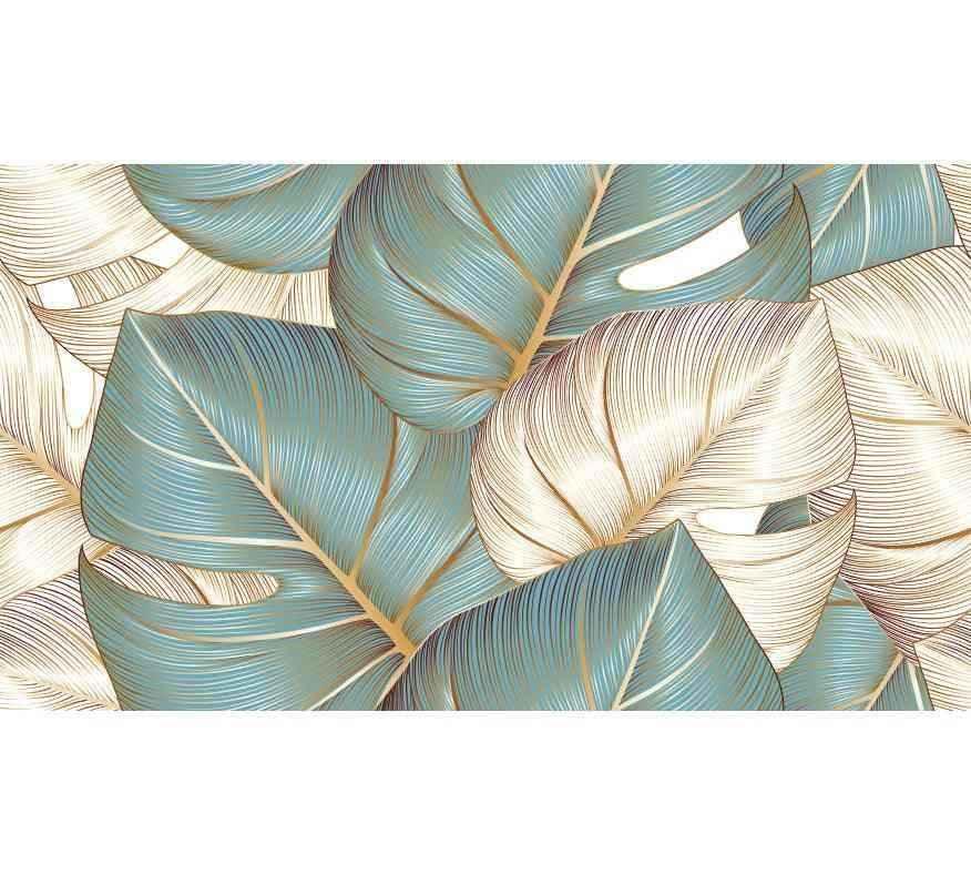 Papier peint design feuilles vertes et dorées motif tropical décoratif
