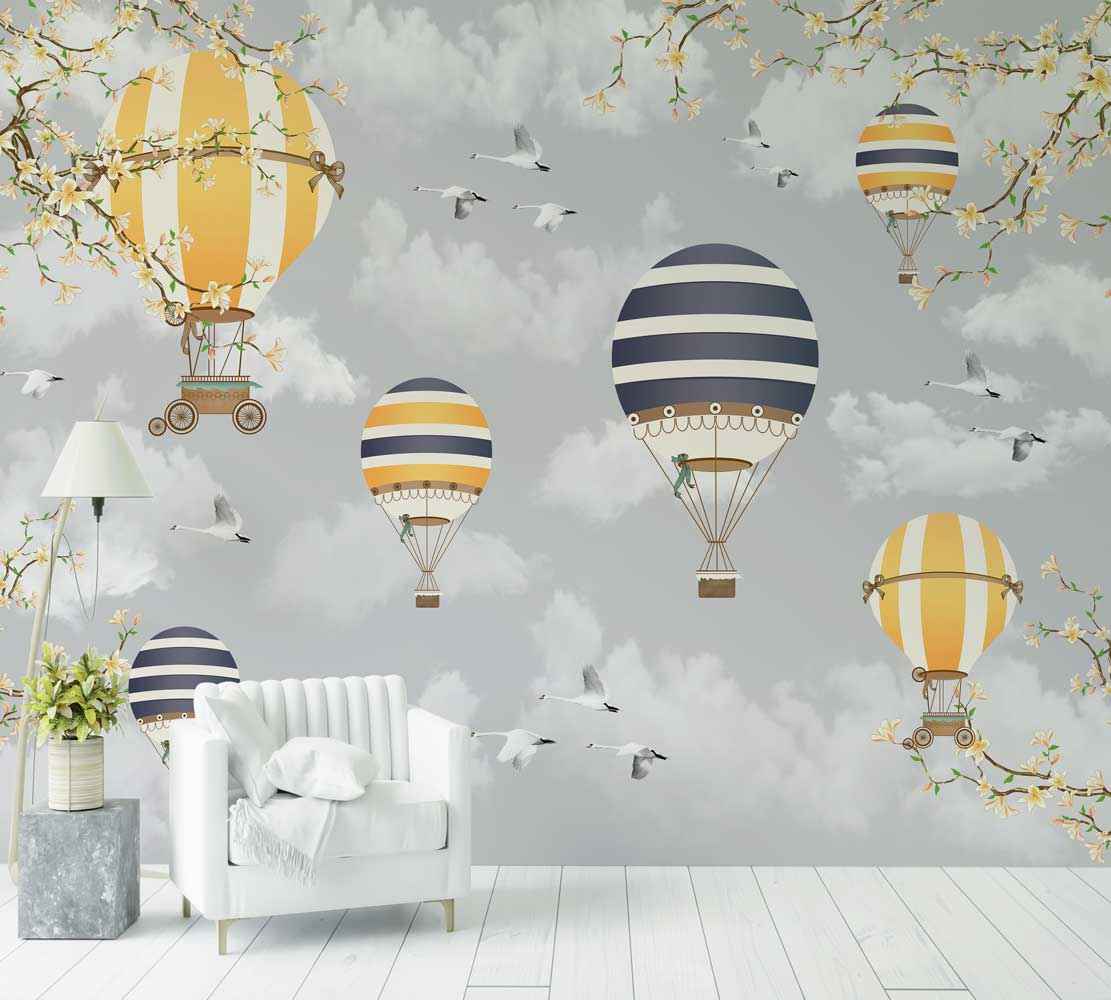 Papier Peint Black Yellow Air Ballon - Morowall