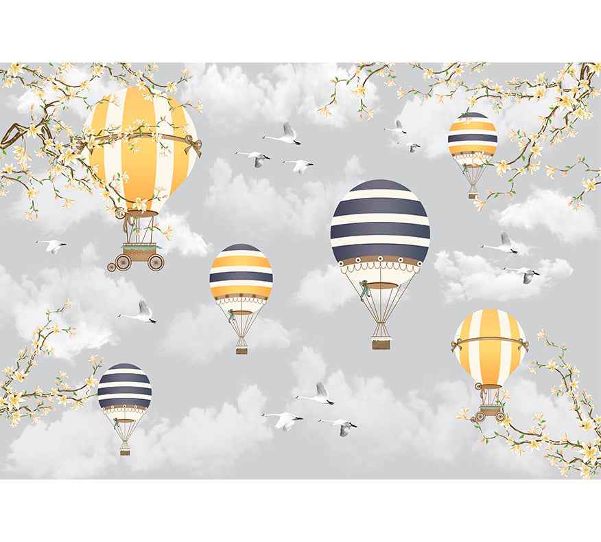 Papier Peint Black Yellow Air Ballon - Morowall