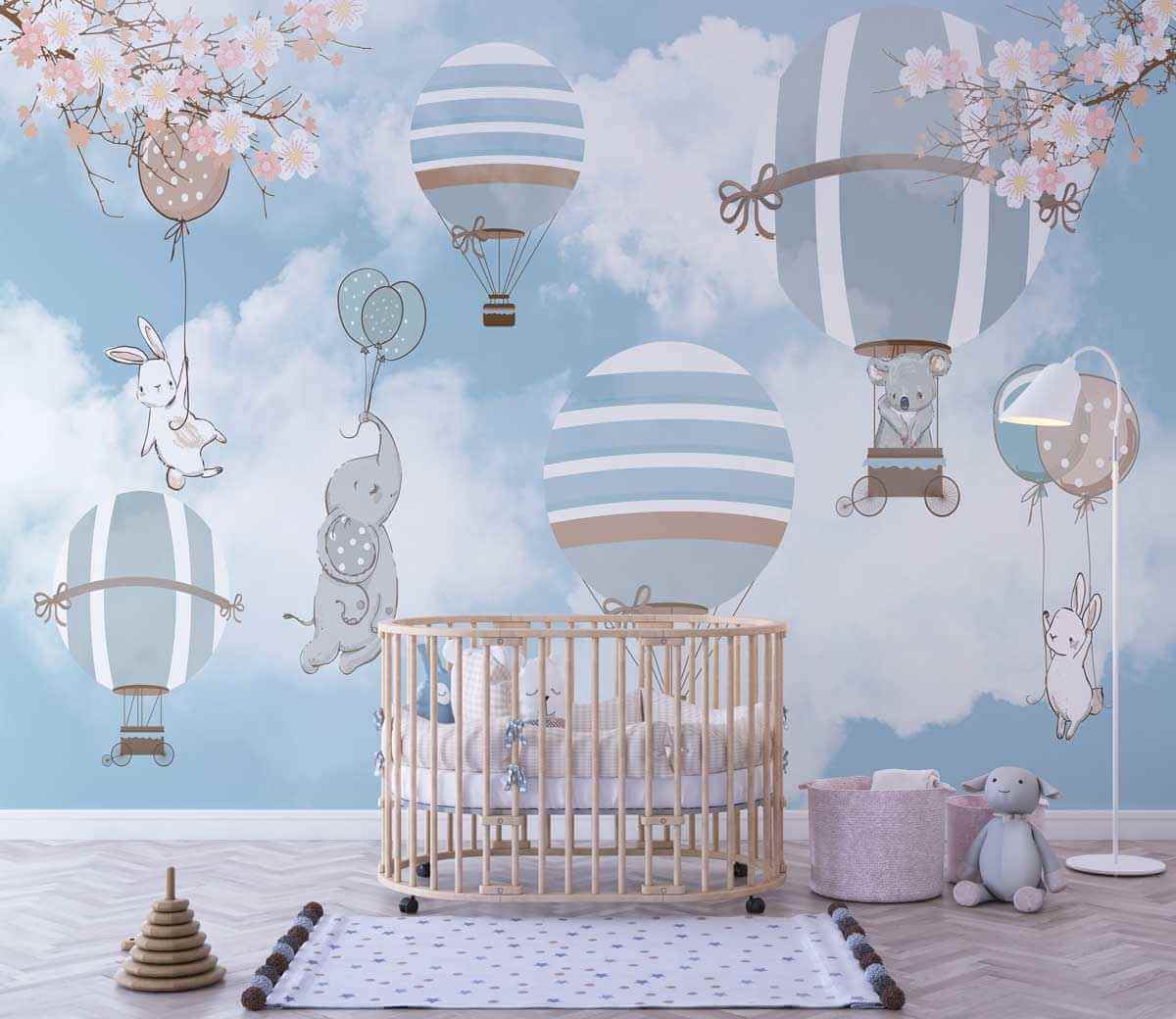 Papier Peint Blue Hot Air Ballon - Morowall