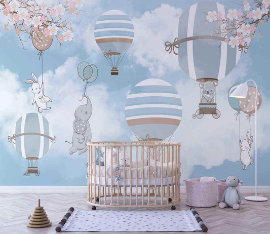Papier Peint Blue Hot Air Ballon - Morowall