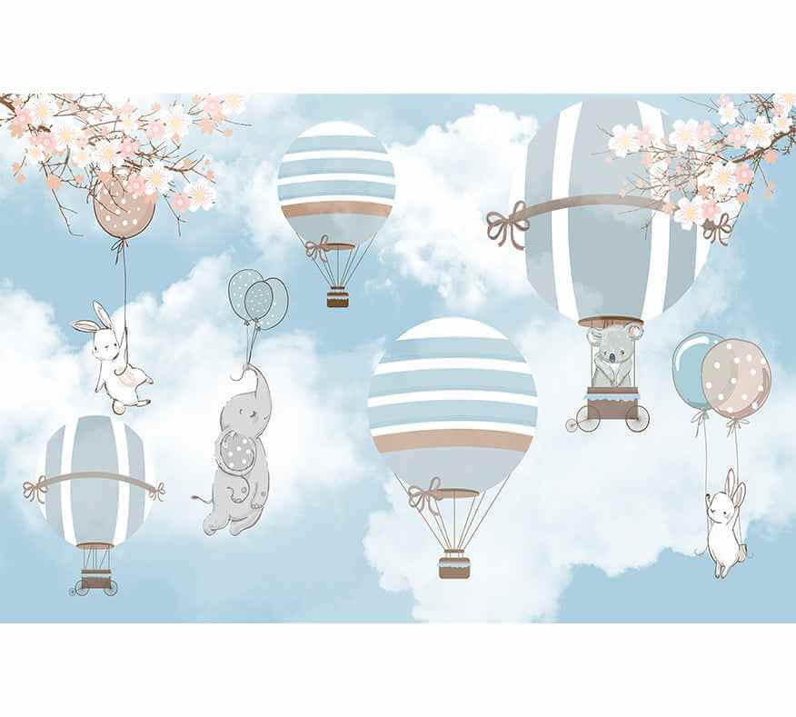 Papier Peint Blue Hot Air Ballon - Morowall