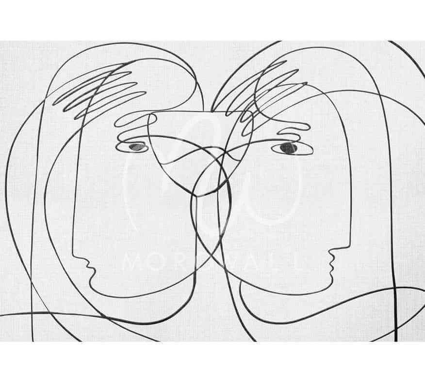 Papier peint design line art visages minimalistes, noir sur fond blanc, décoration murale moderne