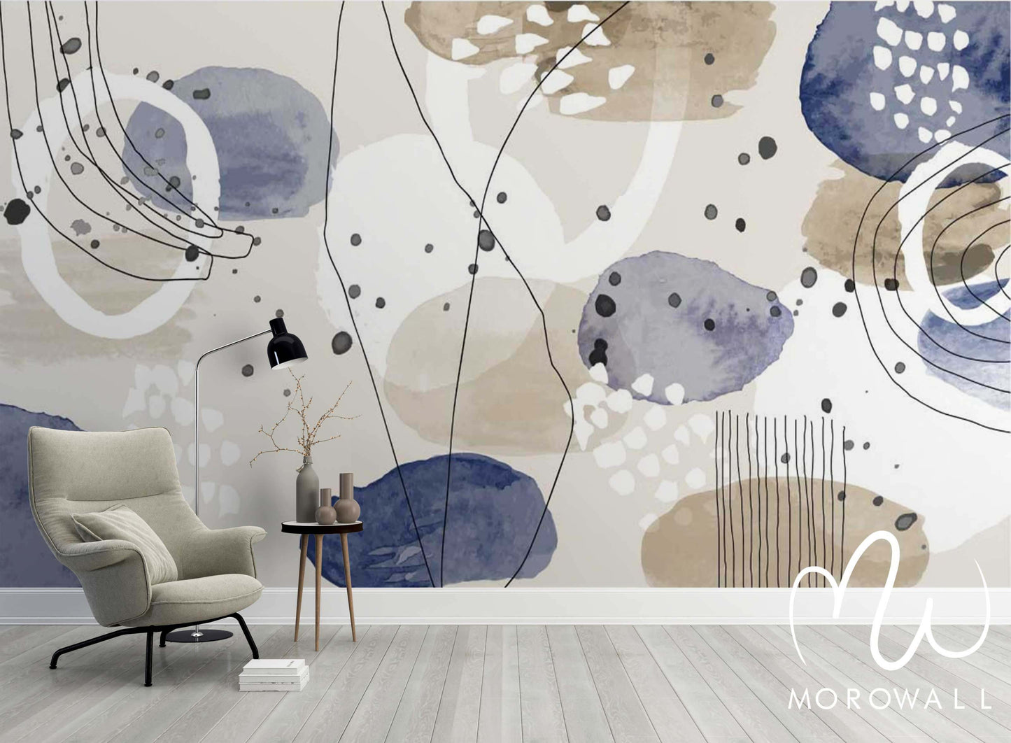 Papier Peint abstrait Bleu beige - Morowall