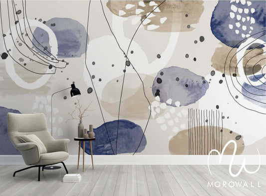 Papier Peint abstrait Bleu beige - Morowall