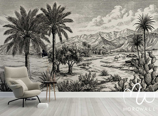 Papier Peint l'Oasis de Marrakech B/W - Morowall