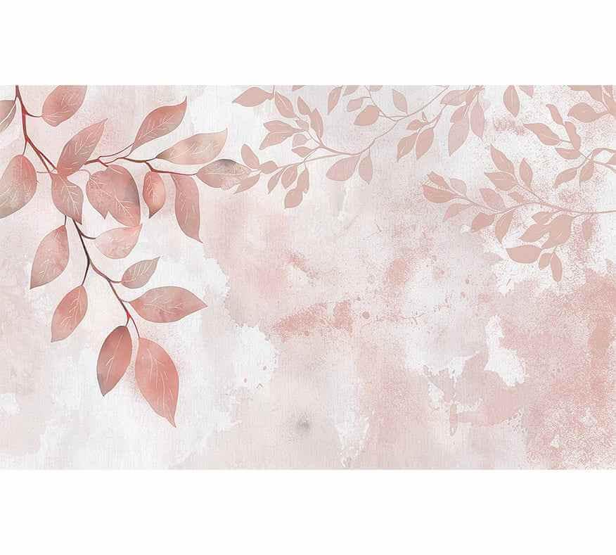 Papier peint décoratif feuilles roses, motif floral doux sur fond pastel pour salon ou chambre