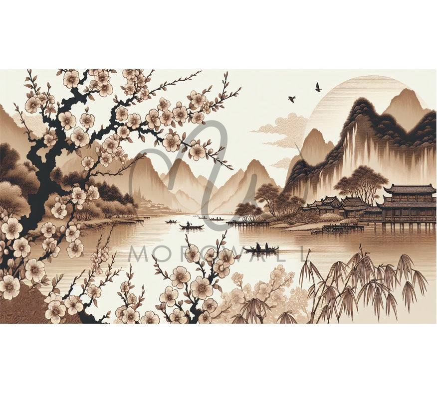 Papier Peint Le vilage Japonais SEPIA