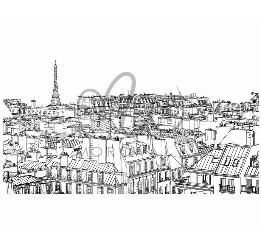 Papier Peint Black White Paris Line Art