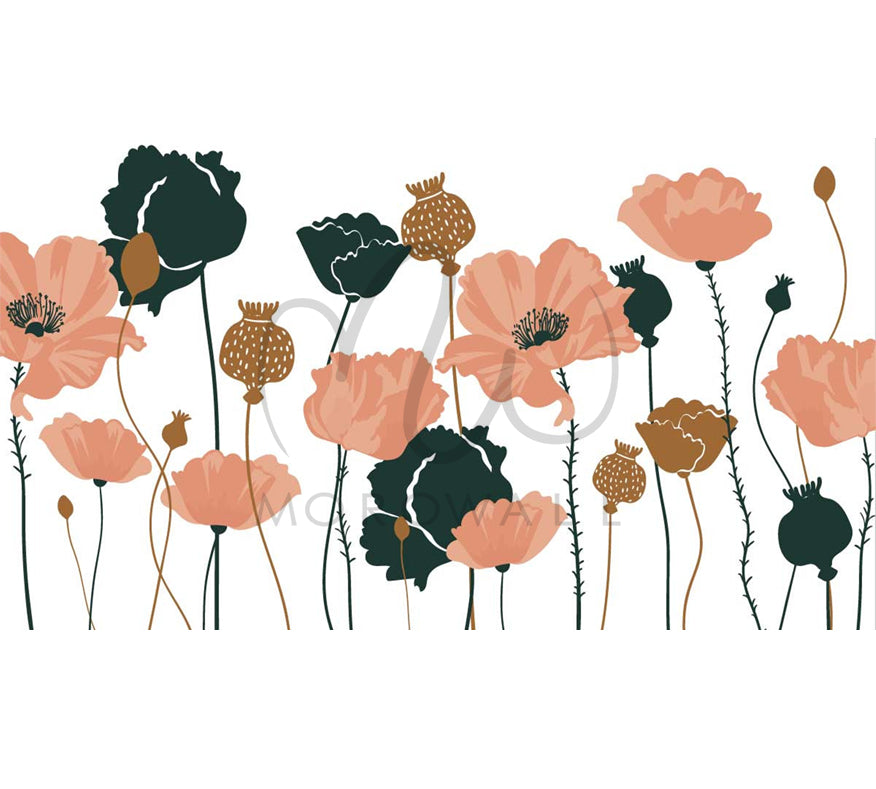 Papier Peint Green and Salmon Flowers 2