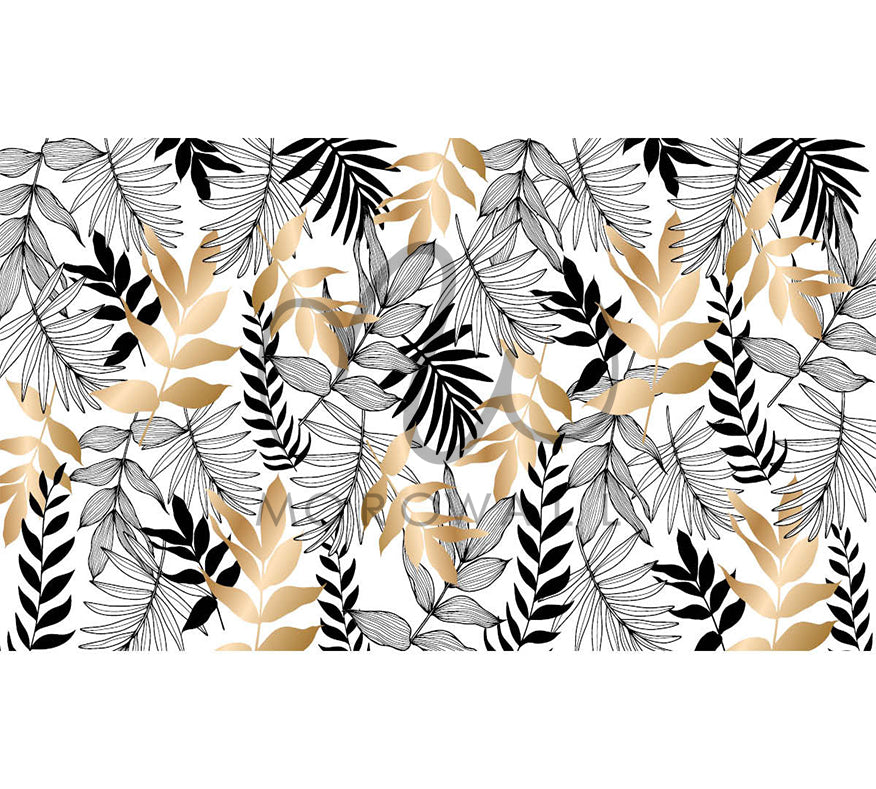 Papier Peint Black White and gold Leaves