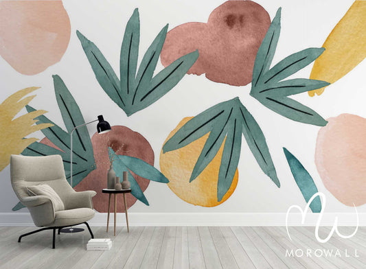 Papier Peint Aquarelle Tropicale & Formes Organiques