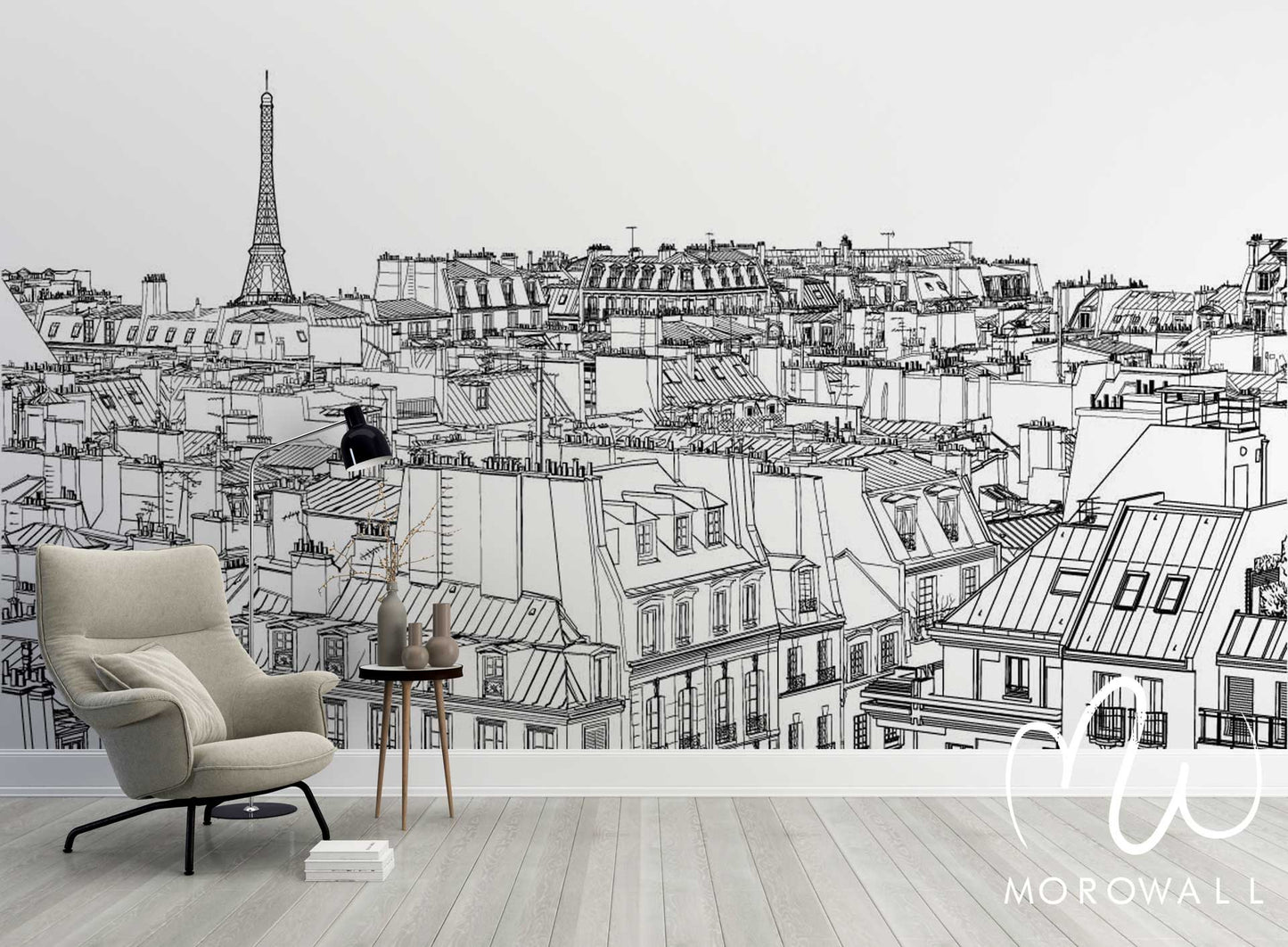 Papier Peint Black White Paris Line Art