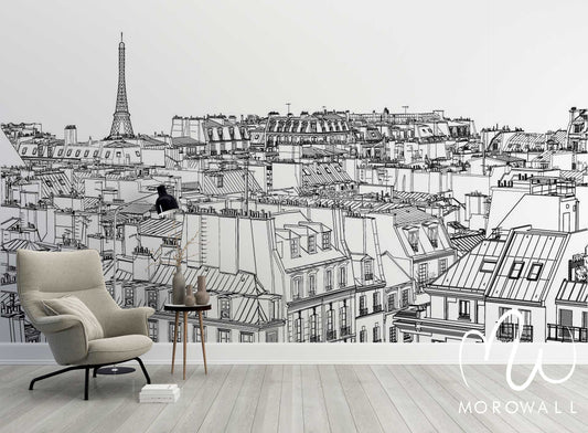Papier Peint Black White Paris Line Art