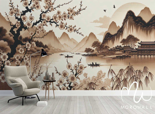 Papier Peint Le vilage Japonais SEPIA