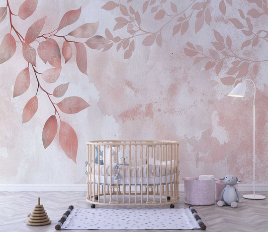 Papier Peint les feuilles rose