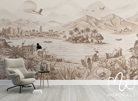 Papier Peint Paysage Marocain Sepia