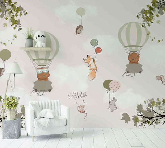 Papier Peint Animals in hot air ballon - Morowall