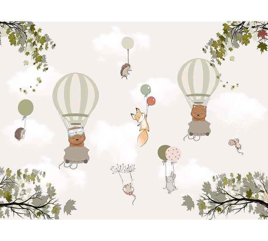 Papier Peint Animals in hot air ballon - Morowall