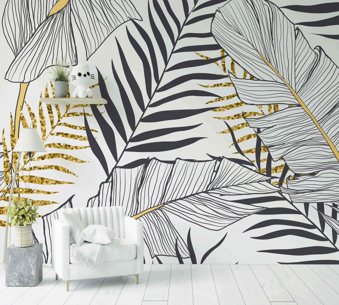 Papier Peint Black and gold leaves - Morowall