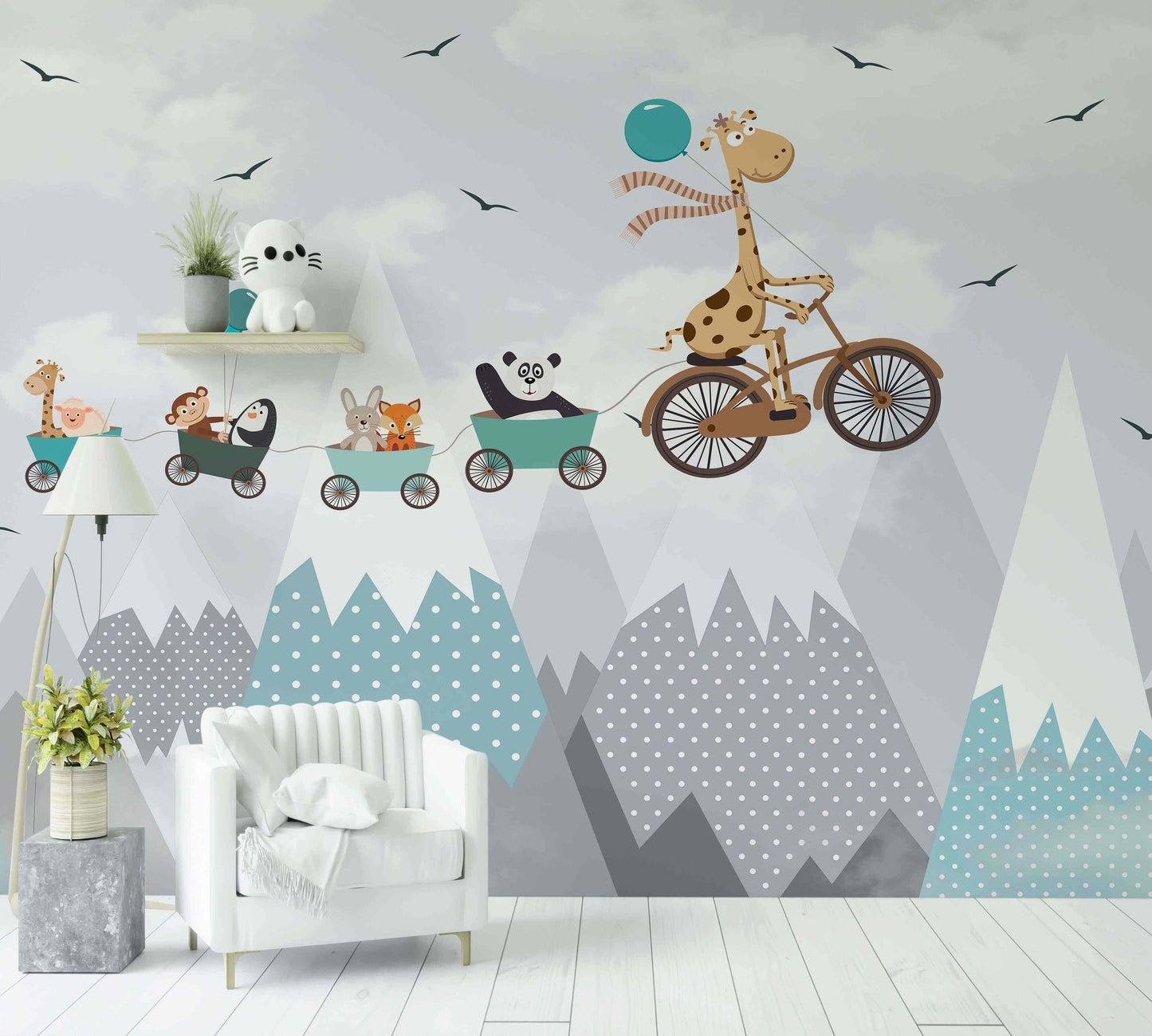 Papier Peint Blue Girafe in the sky - Morowall