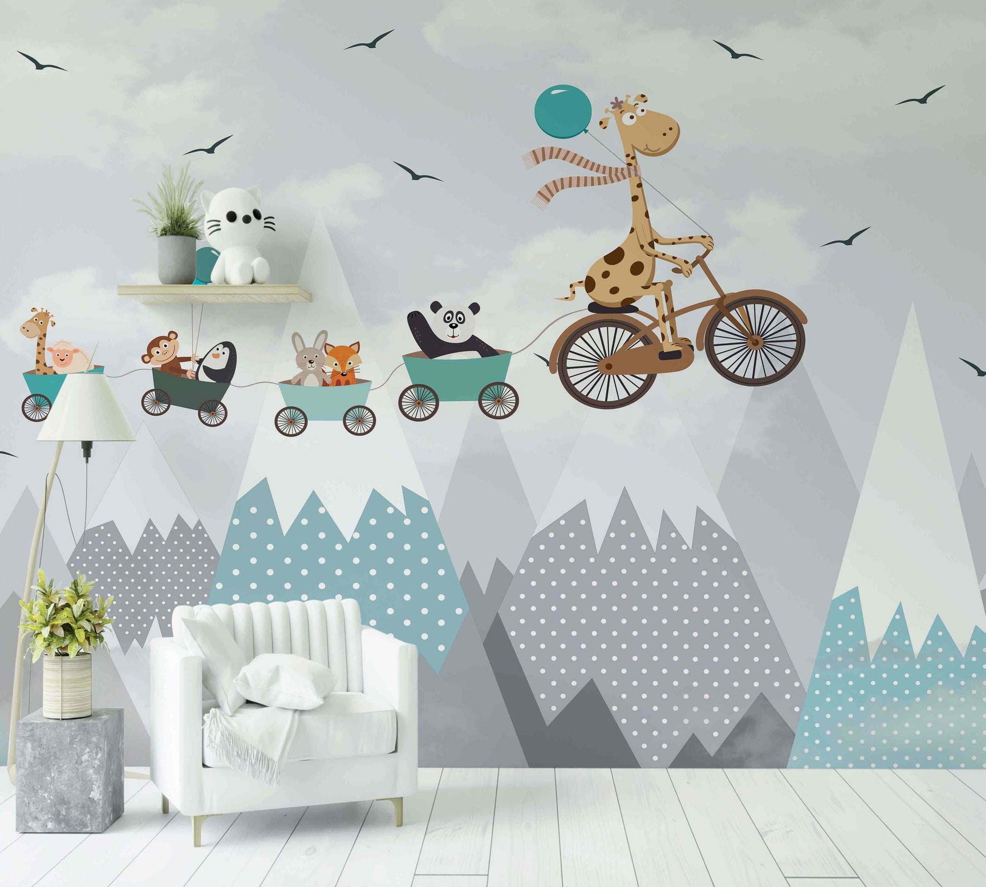 Papier Peint Blue Girafe in the sky - Morowall