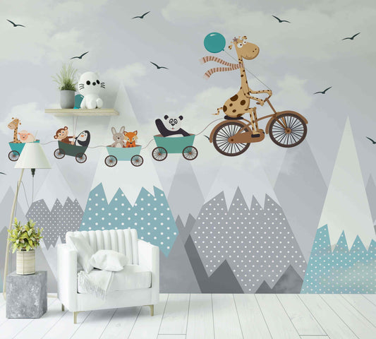 Papier Peint Blue Girafe in the sky - Morowall