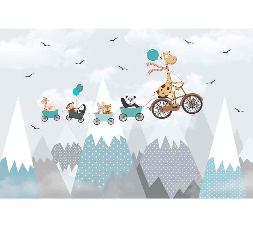 Papier Peint Blue Girafe in the sky - Morowall