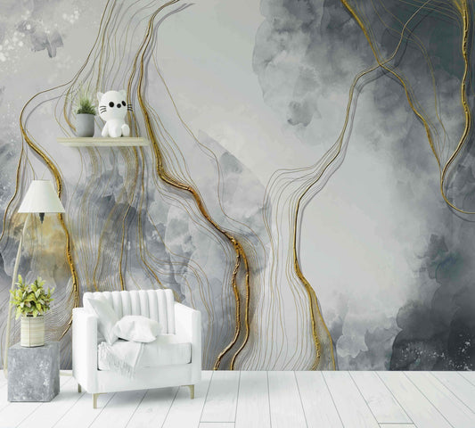 Papier Peint Gold & grey Marble - Morowall