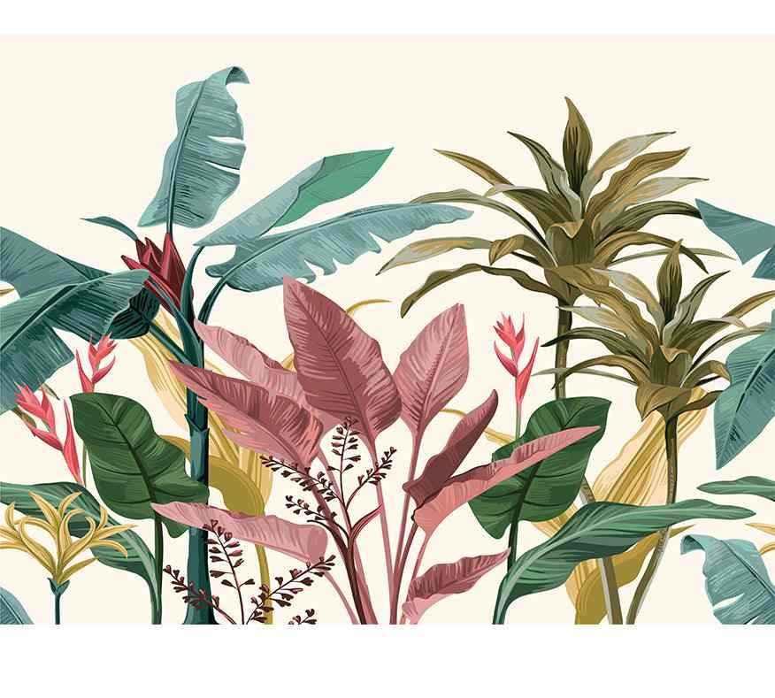 Papier peint nature tropicale avec grandes feuilles colorées, ambiance exotique moderne