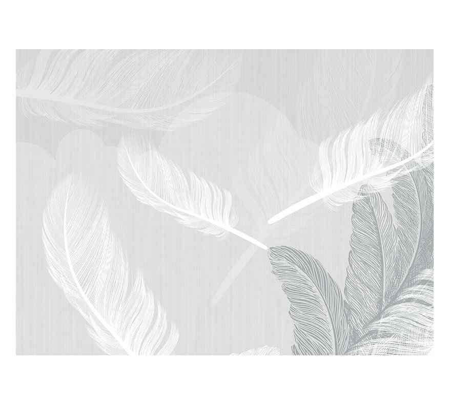 Papier peint design plumes blanches et grises sur fond clair, décoration murale élégante