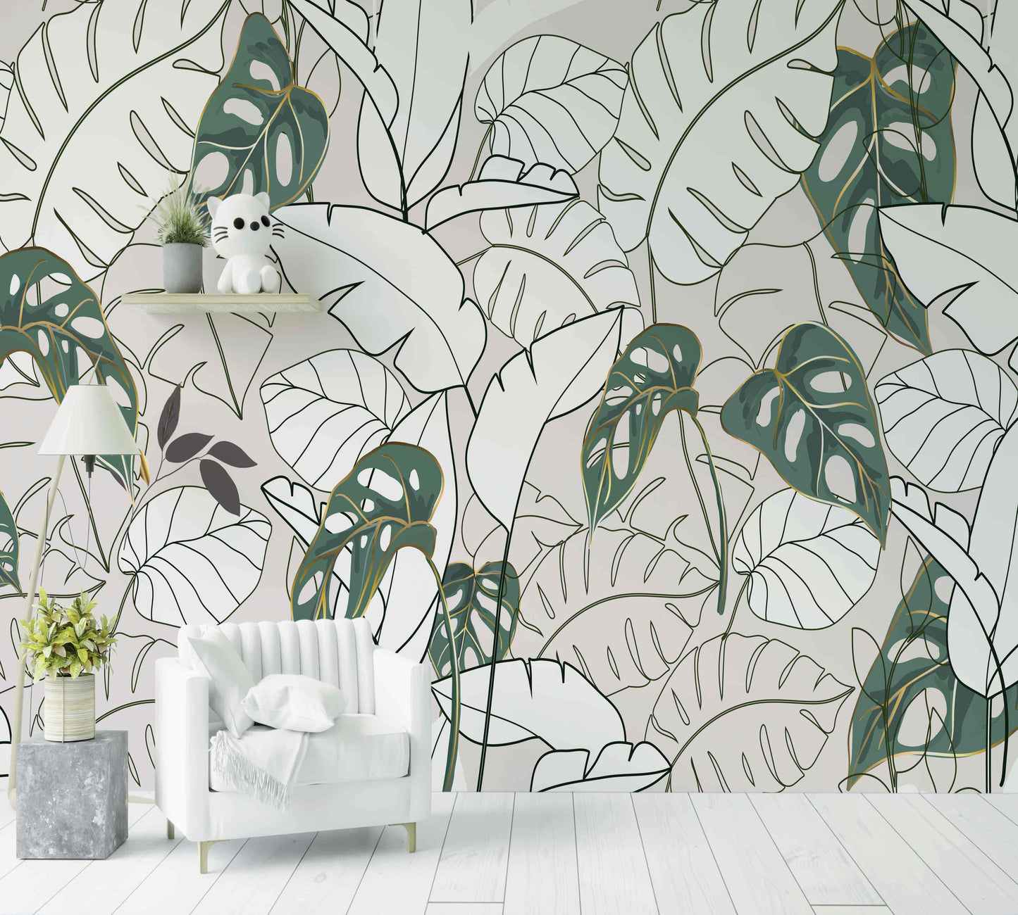 Papier Peint White Botanica background - Morowall