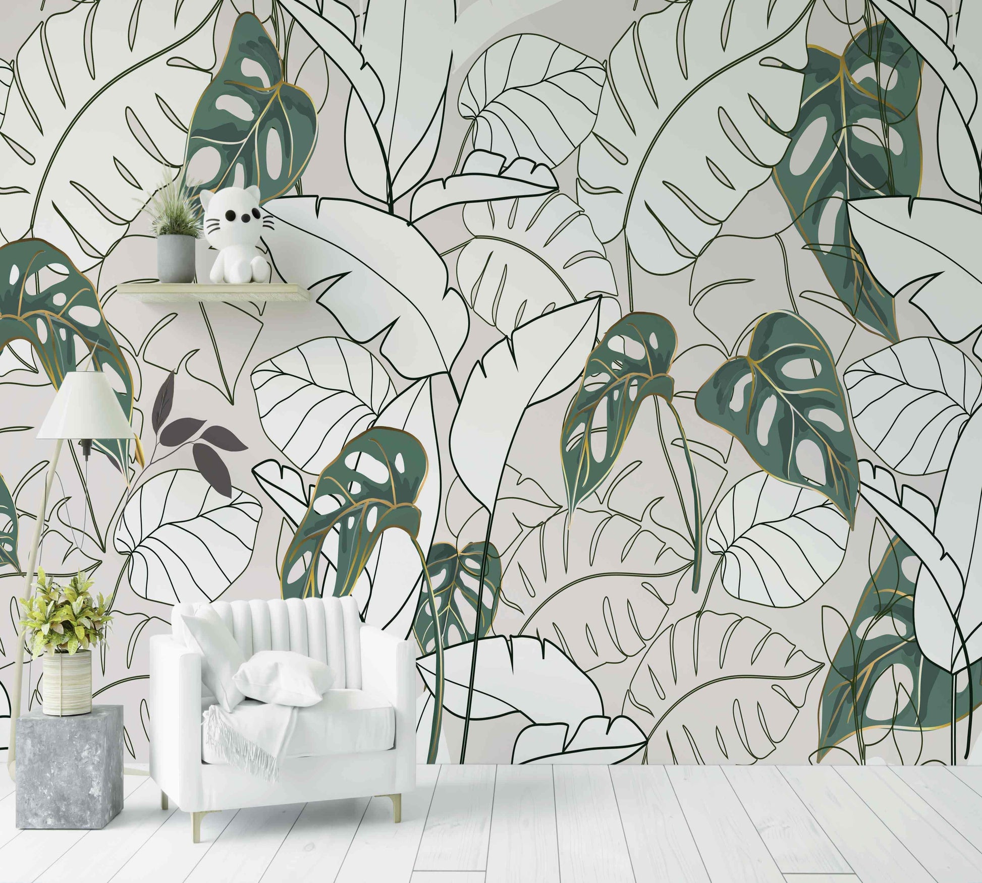 Papier Peint White Botanica background - Morowall