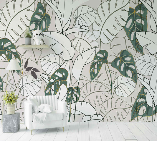 Papier Peint White Botanica background - Morowall