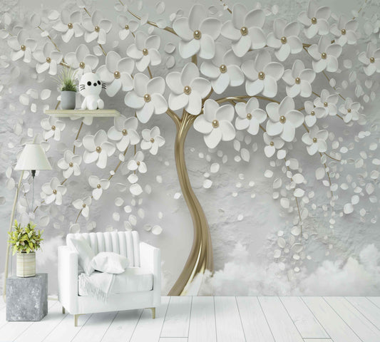 Papier Peint White & gold Flower - Morowall