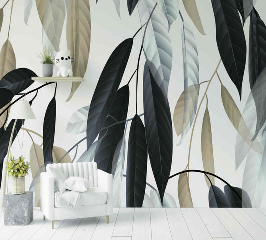 Papier Peint dark green leaves - Morowall