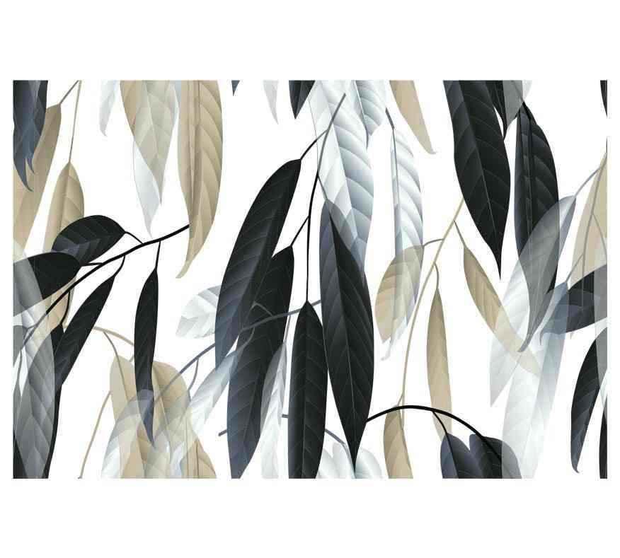 Papier peint feuilles vert foncé design moderne, motif botanique élégant pour intérieur.