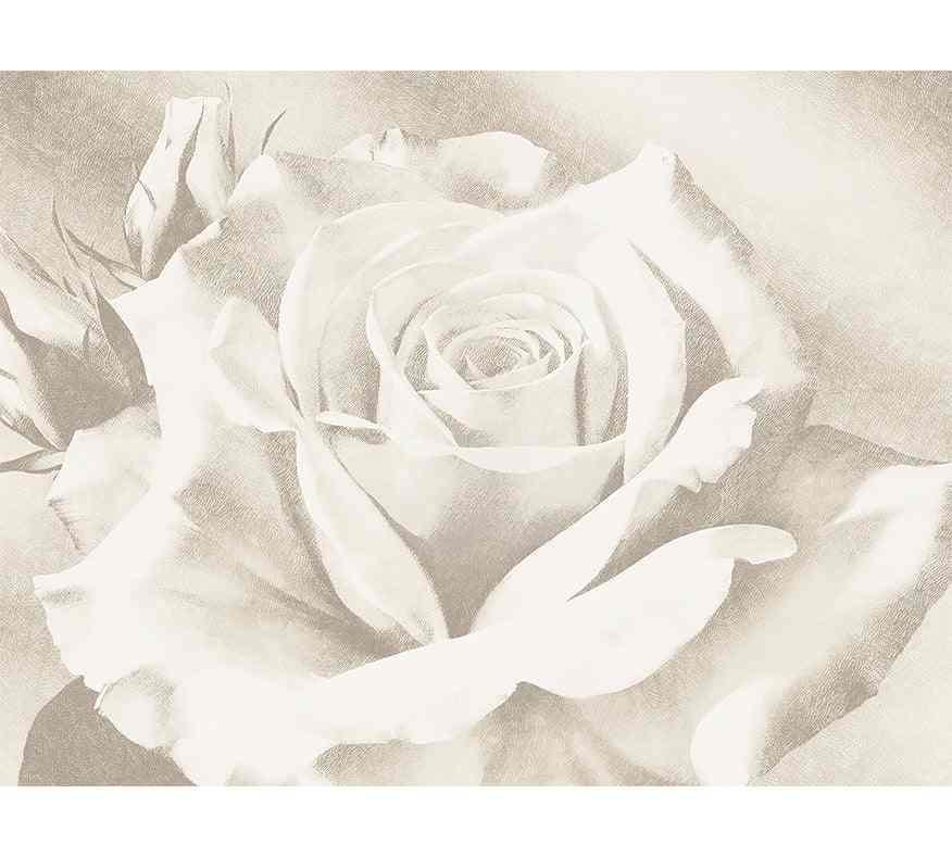 Papier peint motif grande rose beige, décoration murale florale élégante