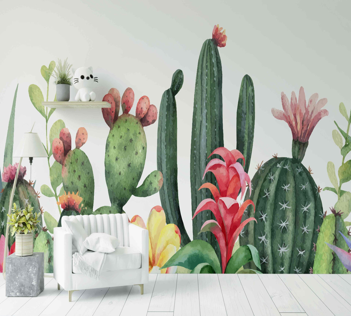 Papier peint motif cactus coloré, déco murale pour salon moderne, ambiance végétale