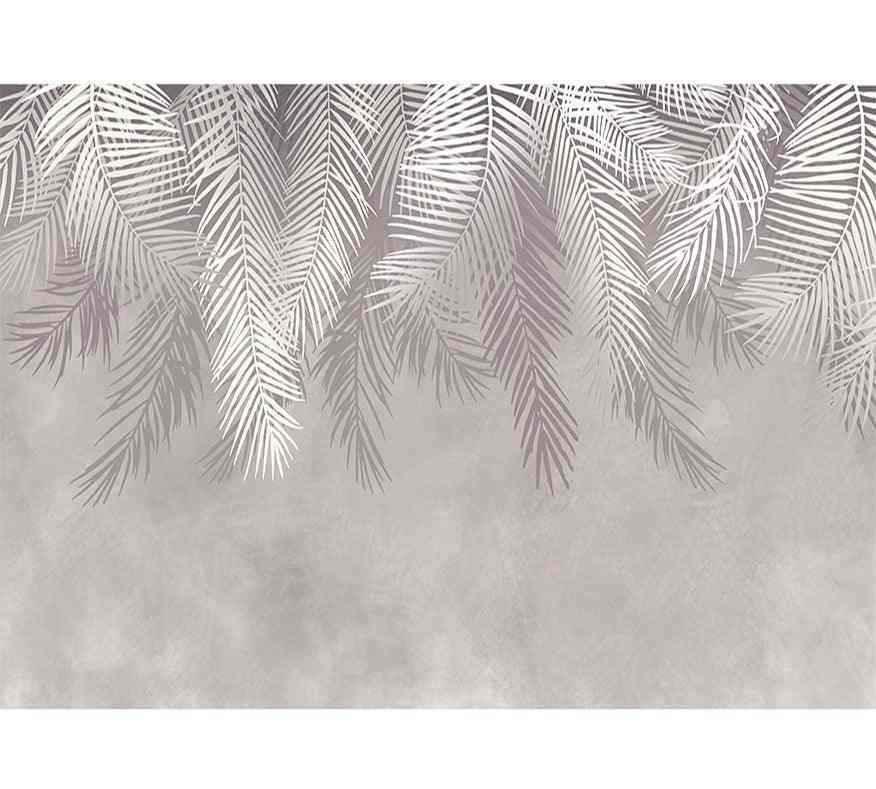 Papier peint mural design feuilles de palmier blanches sur fond gris moderne