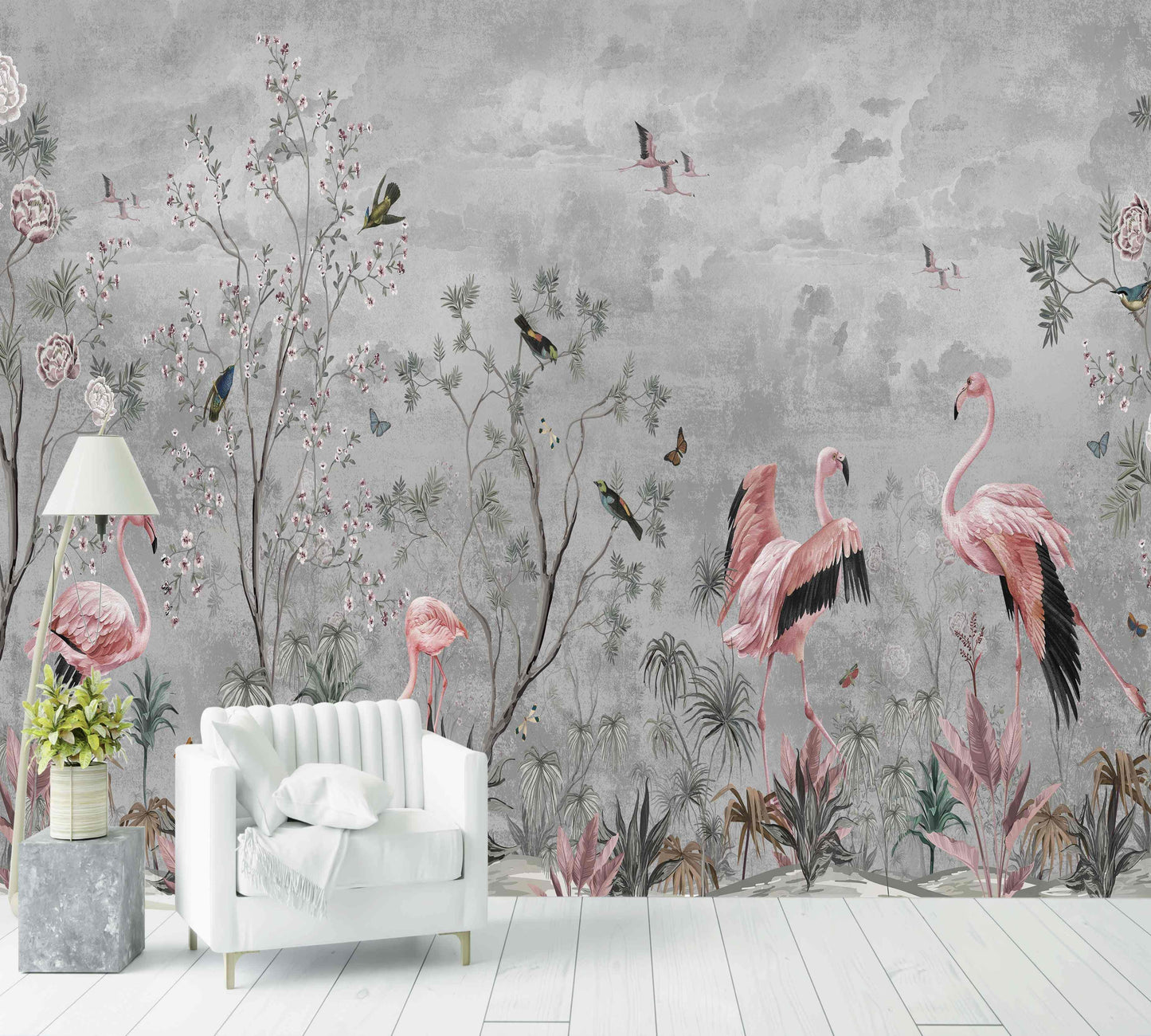 Papier Peint tropical forest flamingo - Morowall 