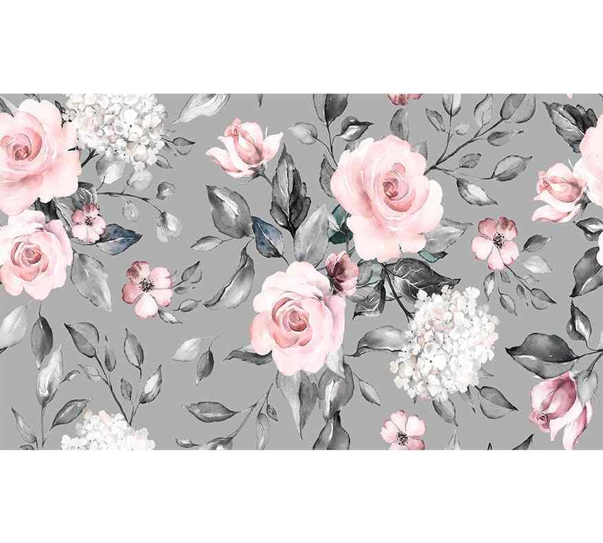 Papier Peint Grey and Flowers - Morowall 